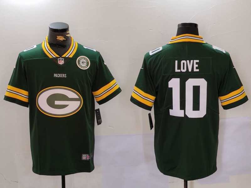 Mens Green Bay Packers #10 Jordan Love Green Big Logo With Patch Vapor Limited Stitched Jersey